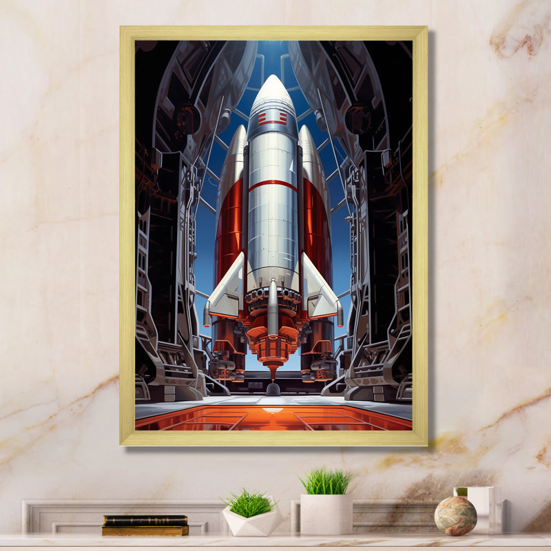 Rocketship Reverence II, reproduction d'art sur toile, Encadrement doré, H 32 po x l 24 po x P 1 po