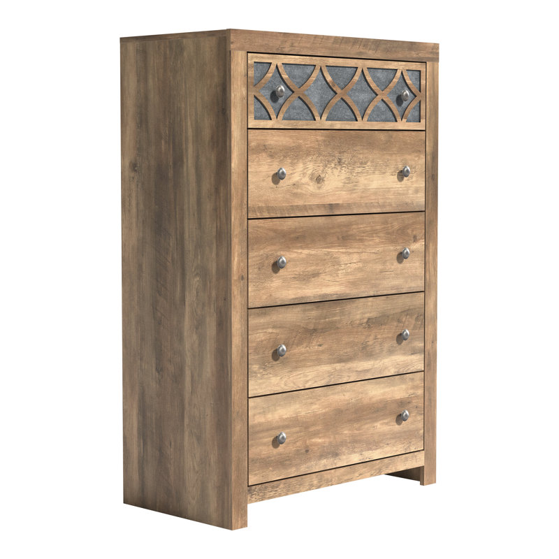 Julric 5 Drawer Dresser, Knotty Oak/Gray Stone