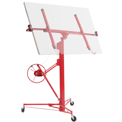 16Ft Drywall Lift, 150Lb Capacity Sheetrock Panel Hoist, Sheetrock Lifter Tools With 3 Lockable Caster Wheels, 360° Rotatable Telescopic Arm For Ceiling Work (Red, 16Ft)