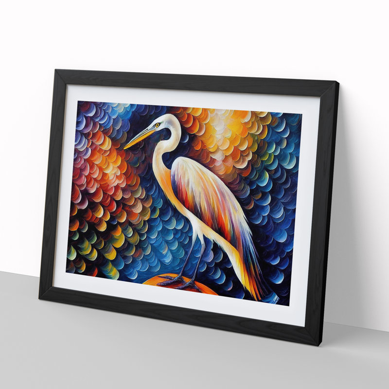 Heron Bird Abstract Vol.2 - Single Picture Frame Painting, 34cm H x 46cm W x 2cm D, Black