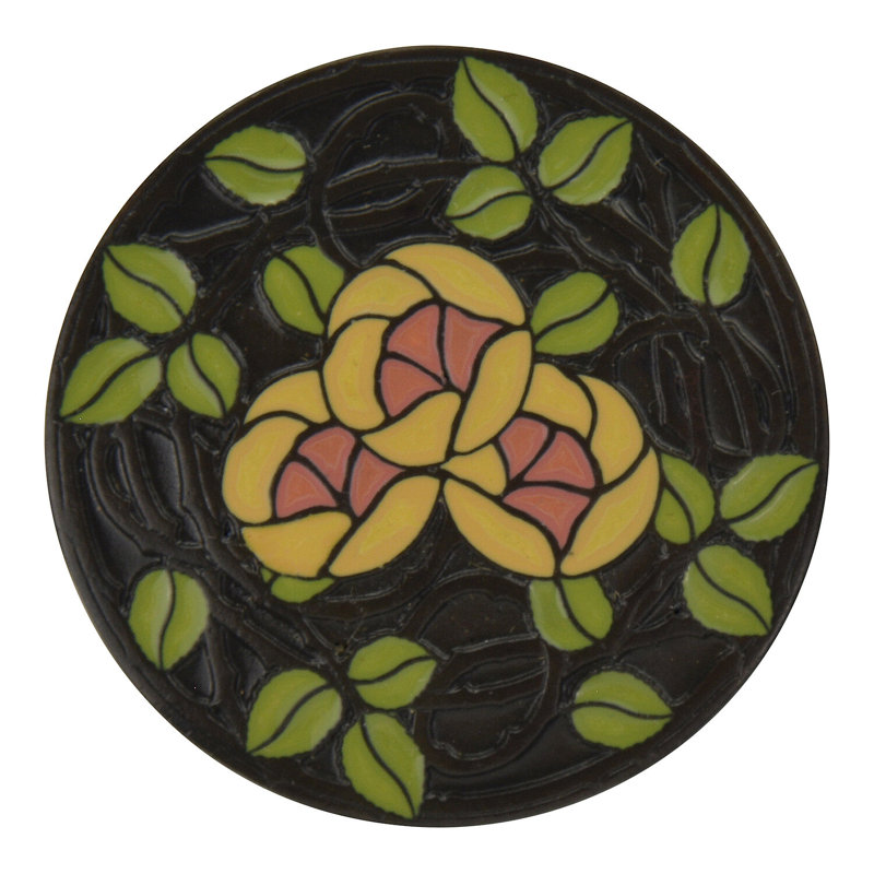 Arts And Crafts Mushroom Knob, Dark Brass/Yellow Coral Flower