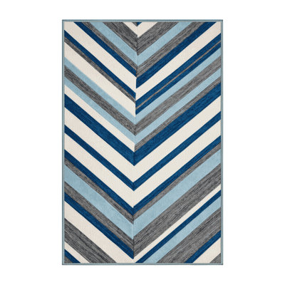  Tapis lavable rayé bleu clair et gris clair