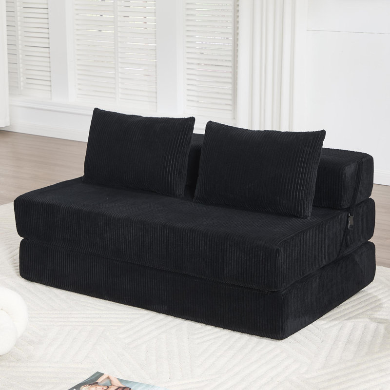 Canapé-lit pliable en velours côtelé avec 2 coussins Boneless, Noir