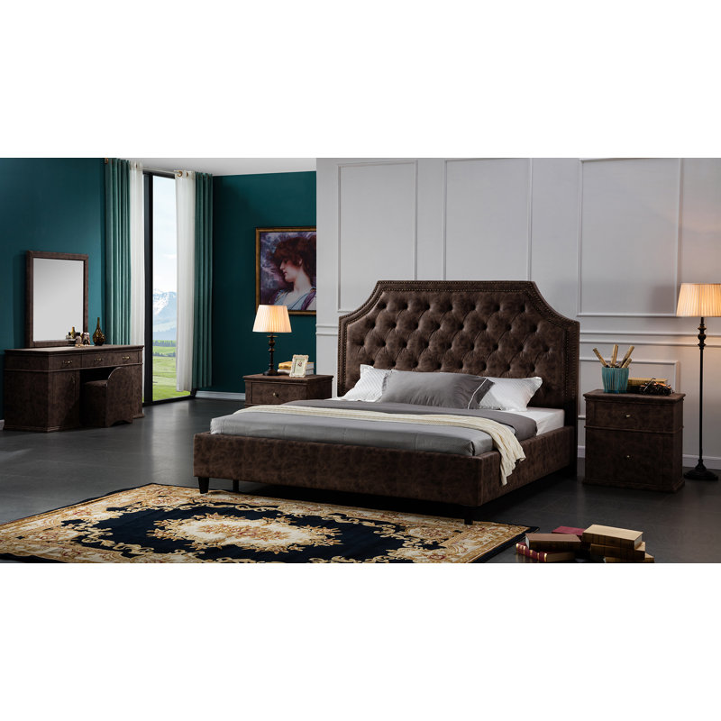 Vegan Leather Platform Bed, Dark Gray, King