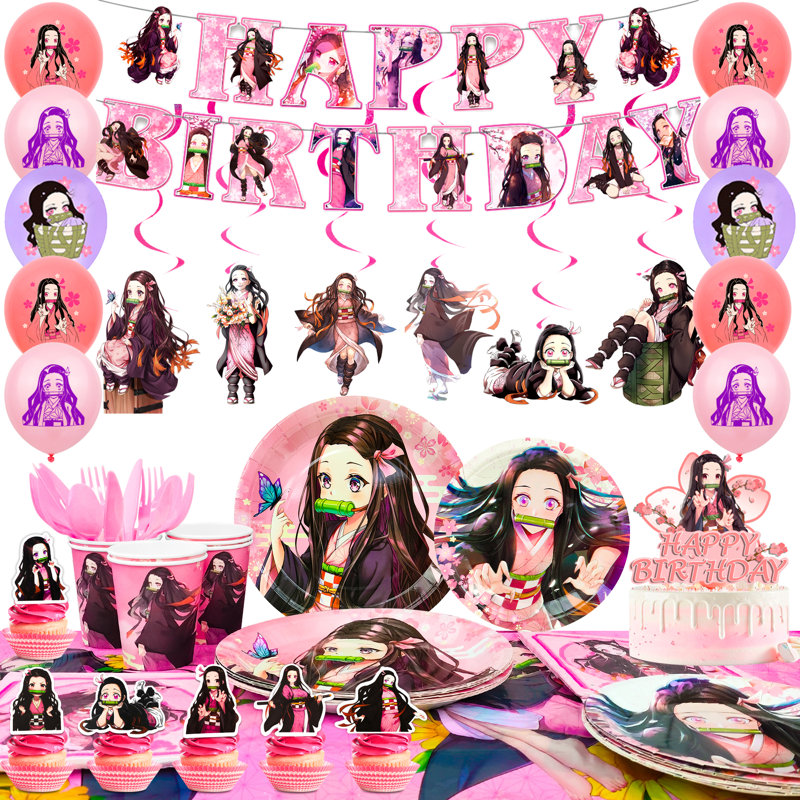 Nezuko Birthday Party Decorations for Kids, 117 Pcs Nezuko Party Decorations and Tableware Set 