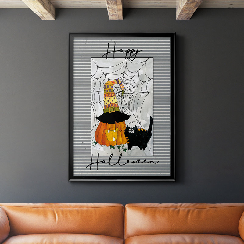 «Happy Halloween Pumpkin», reproduction encadrée de qualité supérieure - prête à être accrochée, Noir