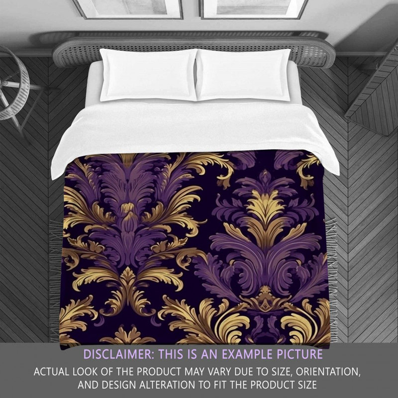 Polyester Comforter, Brown/Purple Damask, King Comforter