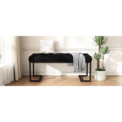 Banc rembourré beige et bronze, conception contemporaine avec lignes droites, structure ouverte, pieds à finition lisse, pi