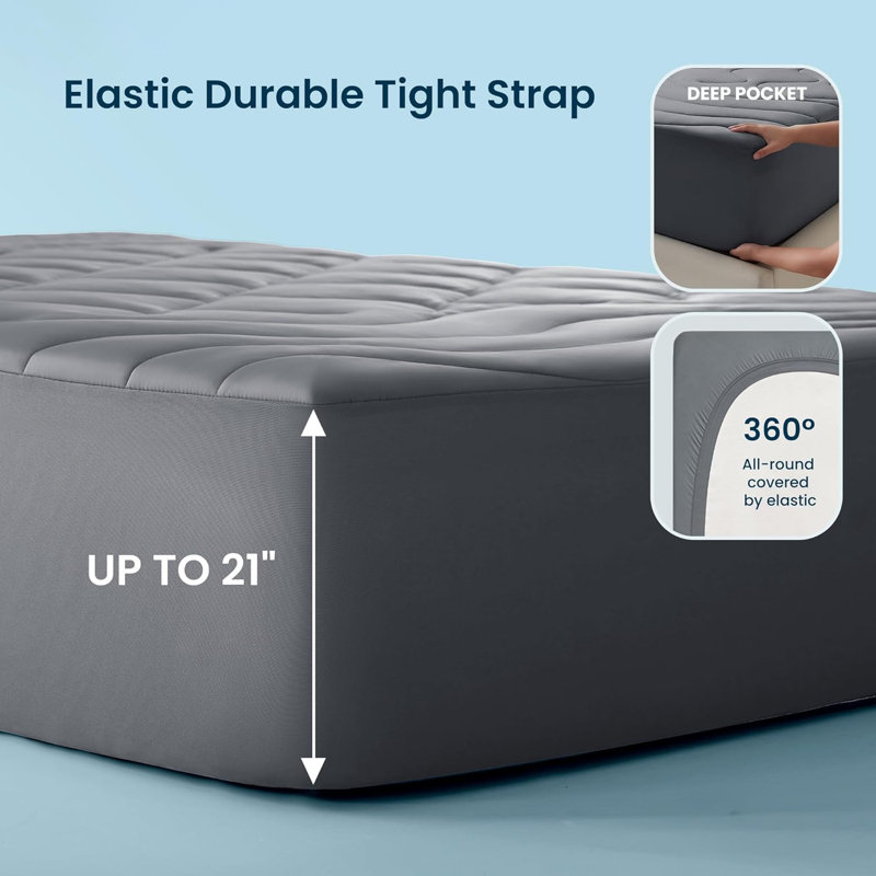  Surmatelas rafraîchissant simple, surmatelas de soutien, housse de protection pour matelas respirant et doux, housse de lit à poches profondes, lavable à la machine (gris foncé, simple)