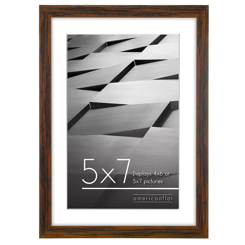 Picture Frame With Thin Border and Mat - Shatter-Resistant Glass For Hanging and Tabletop, Mahogany, 5" x 7"