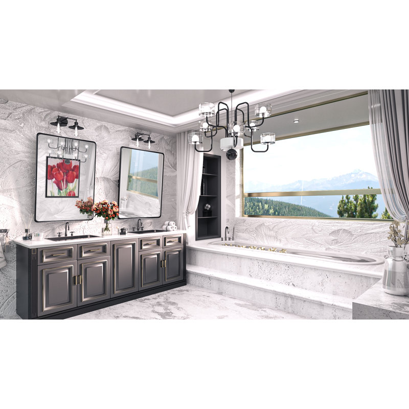 Myleesha Bathroom Mirror with Framed Rounded Corner Pivot, Adjustable Rotating Wall Mounted Vanity Mirror, Black, 36" x 28"