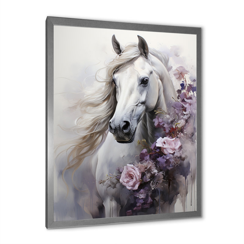Majestic Flower Beauty Horse, H 32 po x l 24 po x P 1 po, Cadre photo argenté