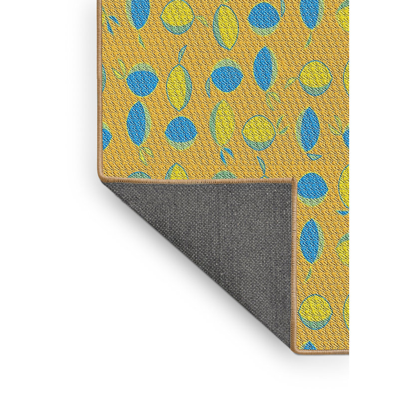 Laine tissée à la machine à motifs géométriques et polyester jaune/bleu Tapis décoratif, Rectangle 4 pi x 6 pi