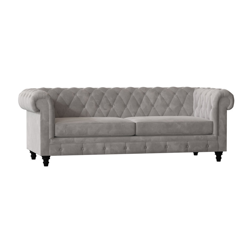 Canapé Chesterfield à accoudoirs roulés, Standard, Velours tempête, Naturel