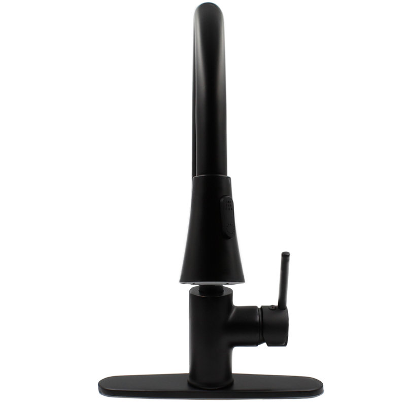 Robinet de cuisine rétractable à poignée simple avec accessoires, Noir mat
