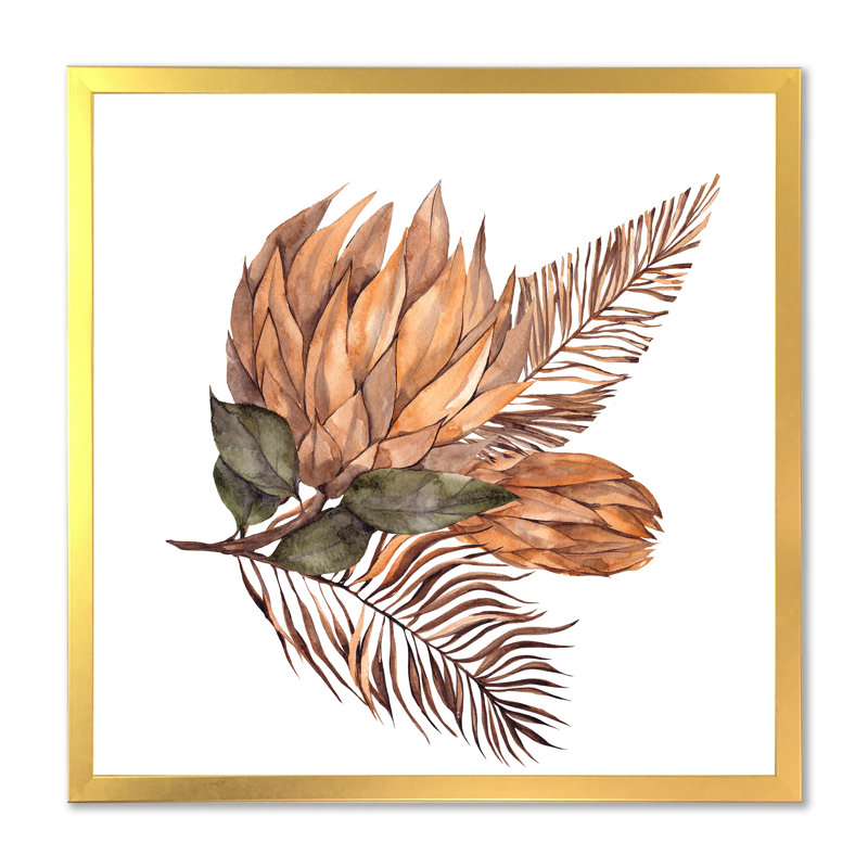 Bouquet de fleurs séchées, feuilles de Pampas, herbe V - reproduction d'art sur toile traditionnelle, Encadrement doré