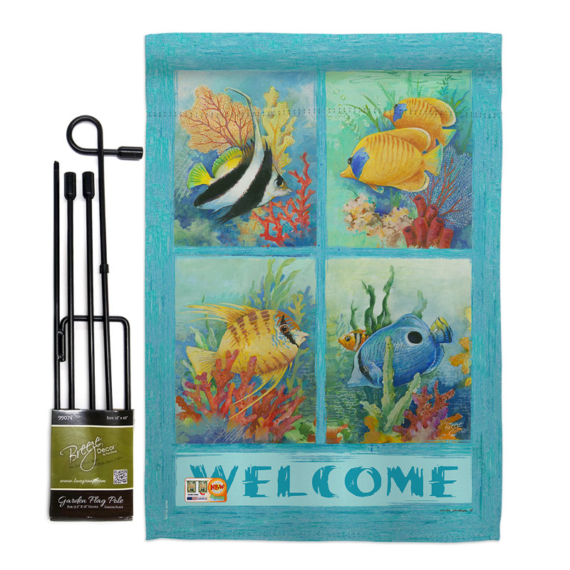 « fish collage sea animaux », impression en polyester de 2 côtés 18,5 x 13 po ensemble de drapeau