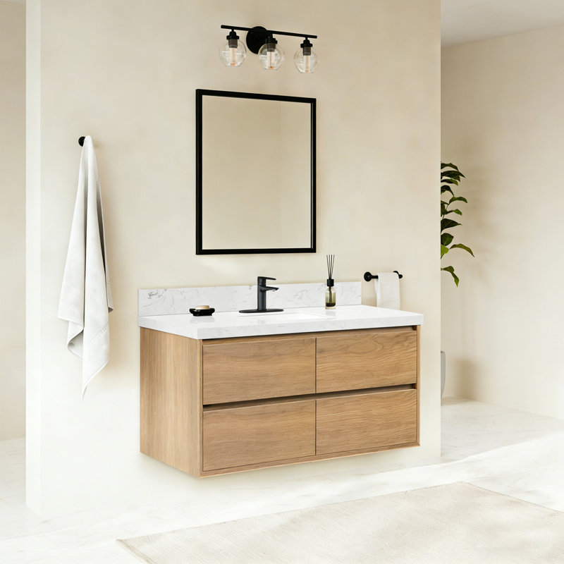 Tiroirs de meuble-lavabo mural Modern, 48", Chêne