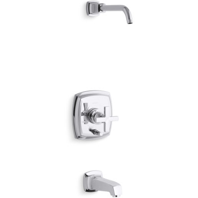 Margaux® Rite-Temp Bath and Shower Trim Set with Push-Button Diverter and Cross Handle, Less Showerhead