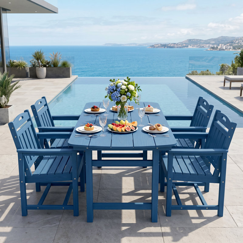4-Person 5-Piece rectangular Patio Dining Set With Umbrella Hole, Navy Blue