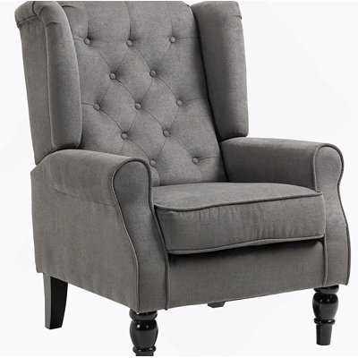 Chaise d'appoint moderne, capitonnée avec accoudoirs ronds et pieds en bois, gris foncé