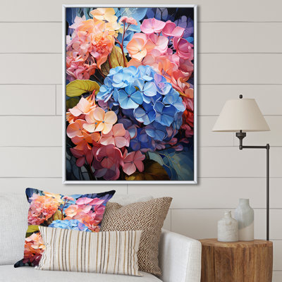 Hortensias bleus et oranges en fleurs I