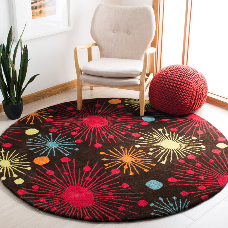 Amier Hand Tufted Wool And Viscose Abstract Rug, Round 6'
