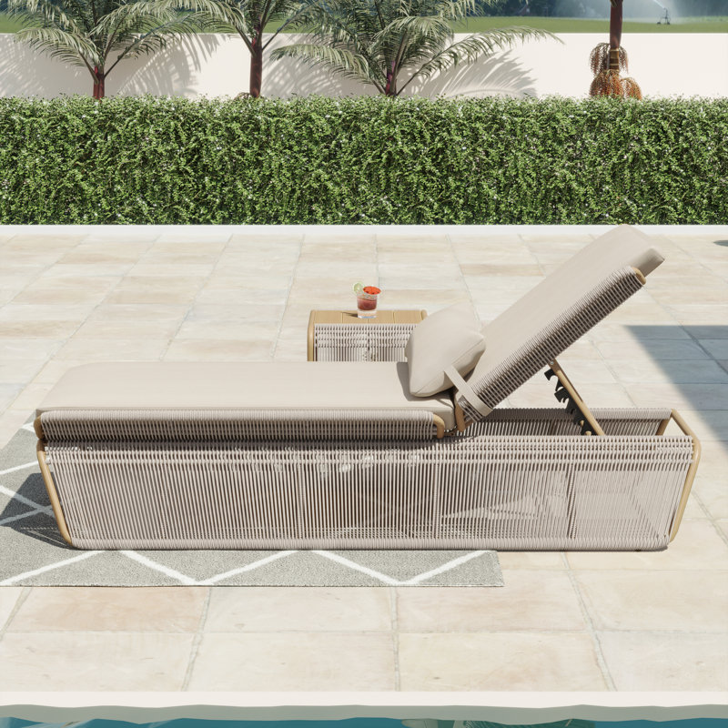 Chaise longue avec table Harper, Toile vélin, Blanc