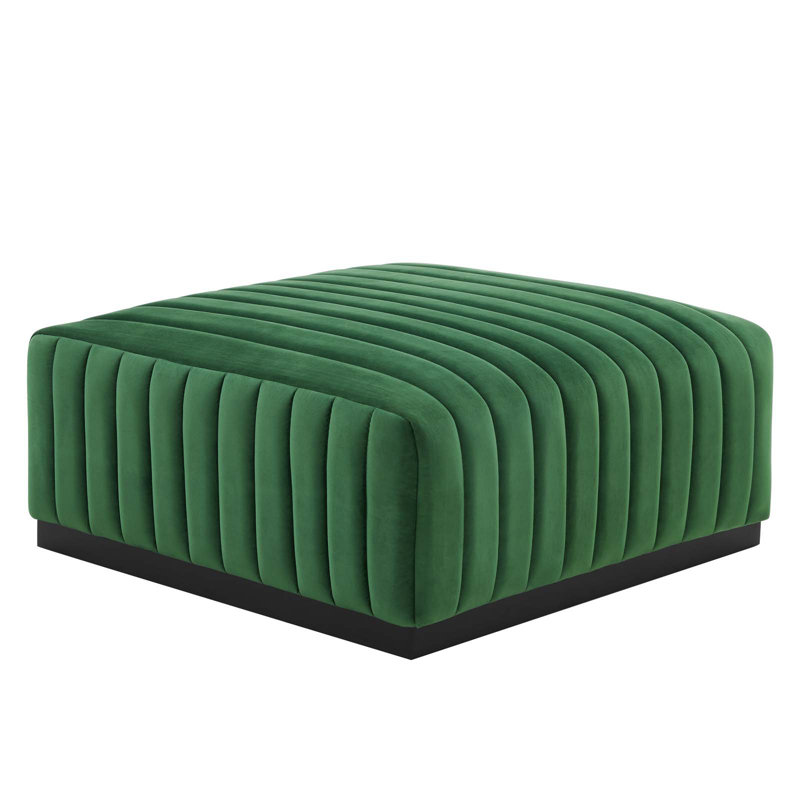 Conjure Channel Tufted Performance Velvet Ottoman, Black, Green Velvet