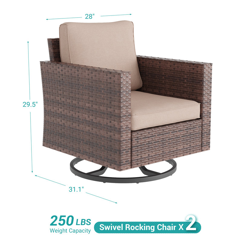 Chaise de patio en osier PE (ensemble de 2), Coussin sable / cadre brun