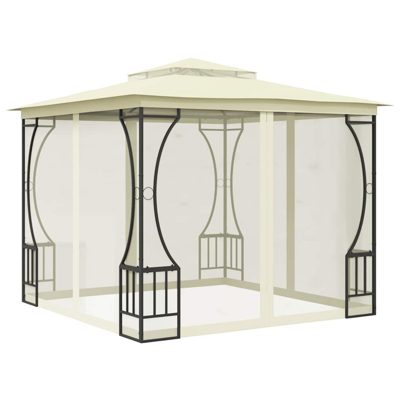 9.8 Ft. W x 9.8 Ft. D Steel Party Tent Gazebo Sunshade with Nets, Cream, Cream
