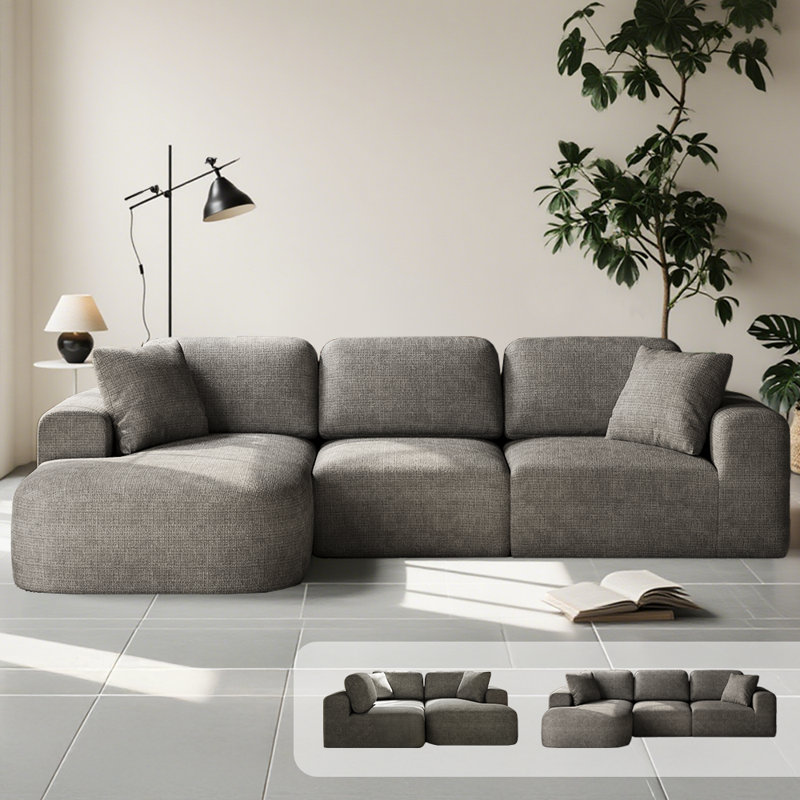 Boneless Modular Sectional Sofa with Chaise, Modern Woven Upholstery, Convertible L-Shaped Design, No Assembly Required for Living Room