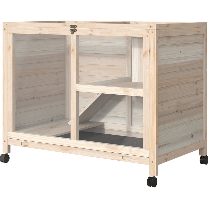 Cage à lapin compacte en bois avec roues transportables - Naturelle, imperméable, pratique pour les animaux de compagnie