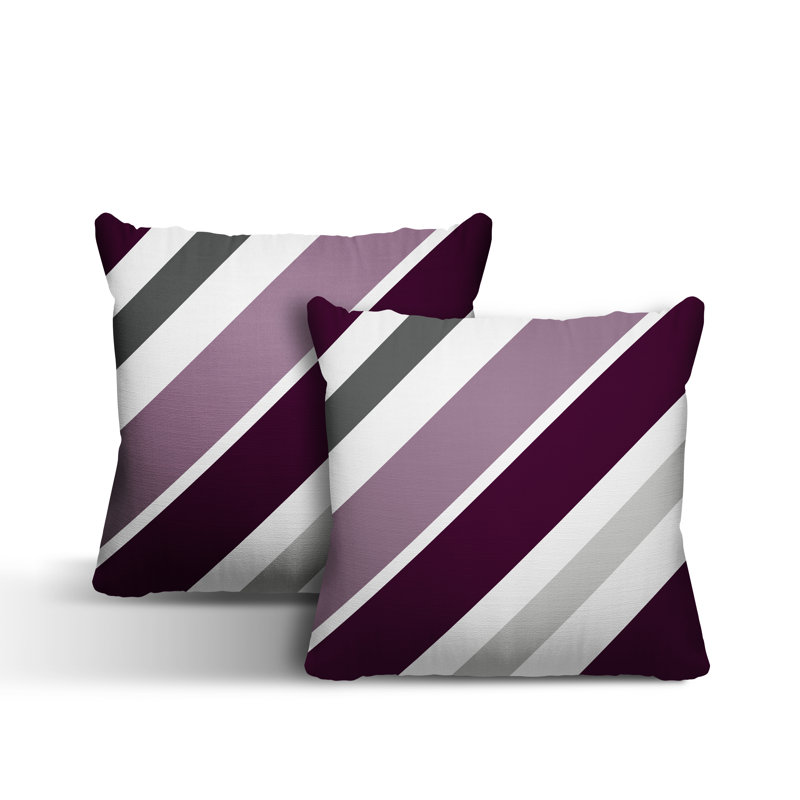  Coussin décoratif intérieur / extérieur à rayures, L 19 po x H 19 po, Mauve