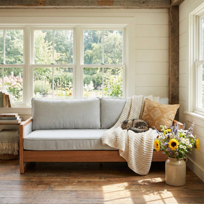 3-Seater Modern Coastal Solid Wood Frame Chenille Sofa with Open Arm Design