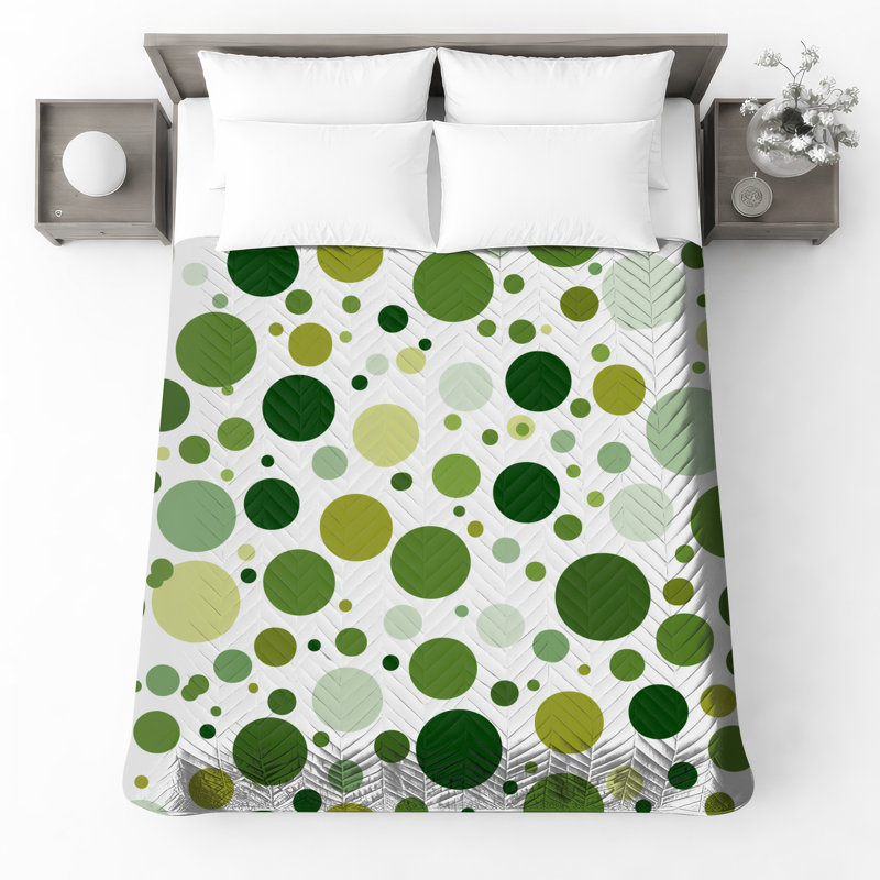 Couvre-lit matelassé vert à pois et cercles toutes tailles, Double