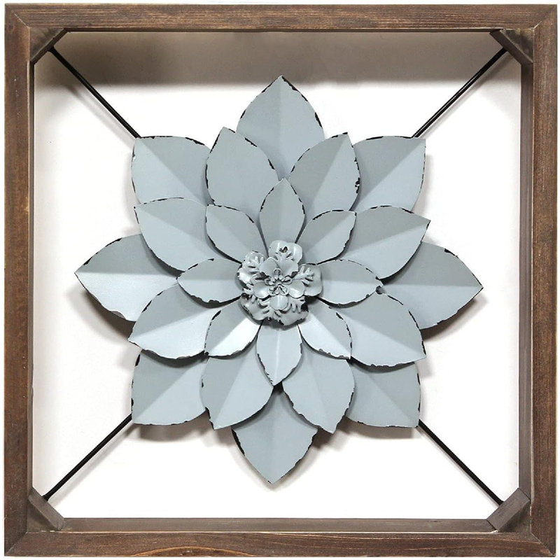 Décoration murale fleur suspendue encadrée, Blanc
