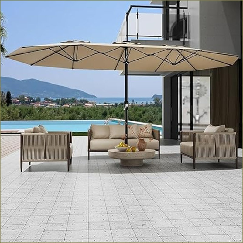 13Ft Large Patio Umbrella - Double-Sided Outdoor Market Rectangle Umbrella, Uv Protection, Sturdy Frame, Easy To Open And Close, Wind Resistant