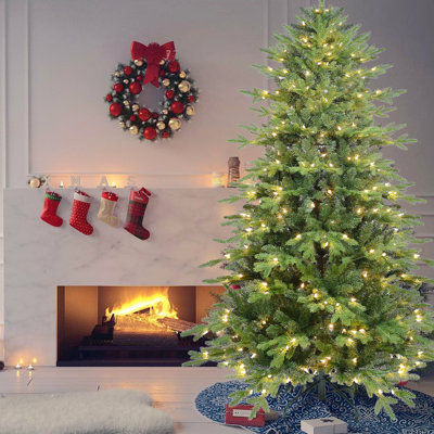 4FT Pre-Lit Artificial Christmas Tree, Hinged Green Fir Christmas Tree With 150 Warm White UL Lights And 919 Tips, Holiday Artificial Xmas Christmas Tree With Sturdy Metal Stand, Easy Assembly