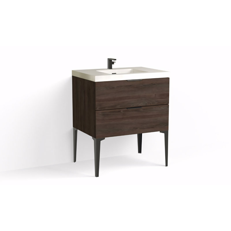 Avila 30" W Freestanding Single Bathroom Vanity with Dean Leg, Gloss White/Single, Matte Black, White Acrylic