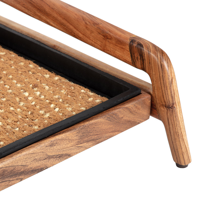 Premium Solid Wood Boot Tray Stand with Natural Coir Mat - Entryway & Mudroom Shoe Organizer, 18.5" W x 26.5" L, Natural
