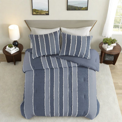Ensemble d'édredon rayé en coton bleu Modern Modern