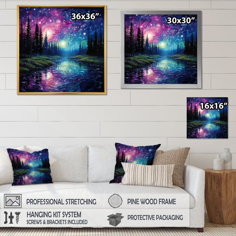 Aurore boréale symphonie II sur toile, H 24 po x l 24 po x P 1 po, Cadre flottant noir