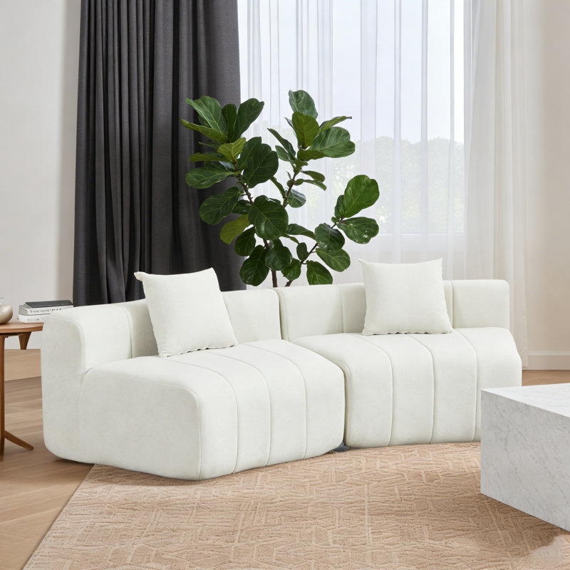 Canapé modulaire incurvé en chenille - mousse moulée par compression, 2 coussins, Beige