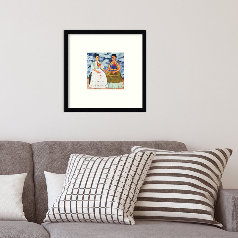 Les deux Fridis par Frida Kahlo - impression d'un seul cadre, L 17 po x H 17 po, Noir