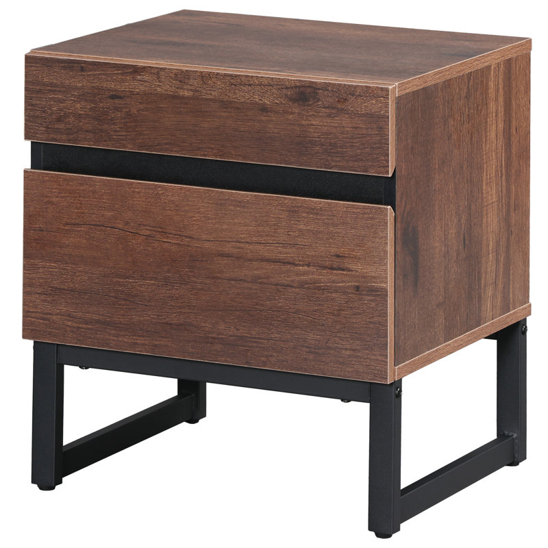 Aadam Modern End Table With 2 Drawers, Brown