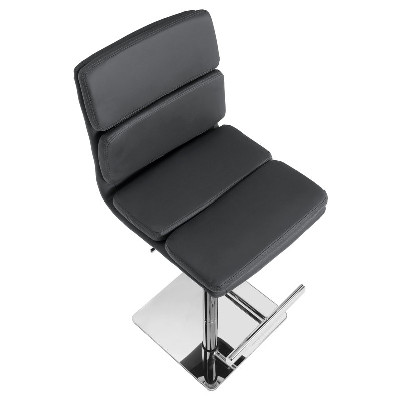 Batey Swivel Upholstered and Faux Leather Adjustable Height Bar Stool with Steel Frame, Grey Charcoal