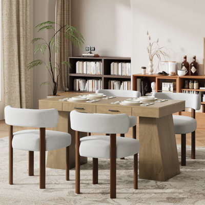 4-Person Solid Wood Dining Set with 55" Rectangular Table and 4 Upholstered Chairs