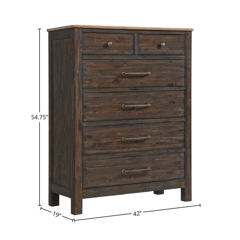 Driftwood and Sable Solid Acacia 6-Drawer Chest