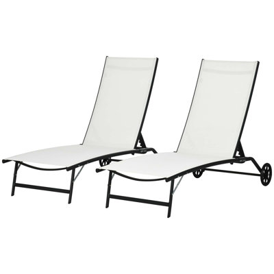 Outdoor Folding Lounge Chair Set with Adjustable Positions and Wheels